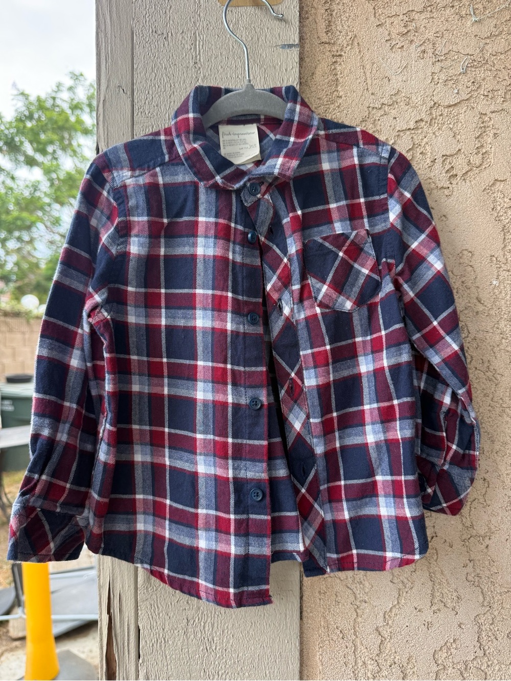 First Impressions Navy and Red Plaid Button-Down Shirt